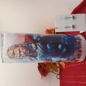 THOR Tumbler Themed tribute w Free hammer dangle earrings NWT